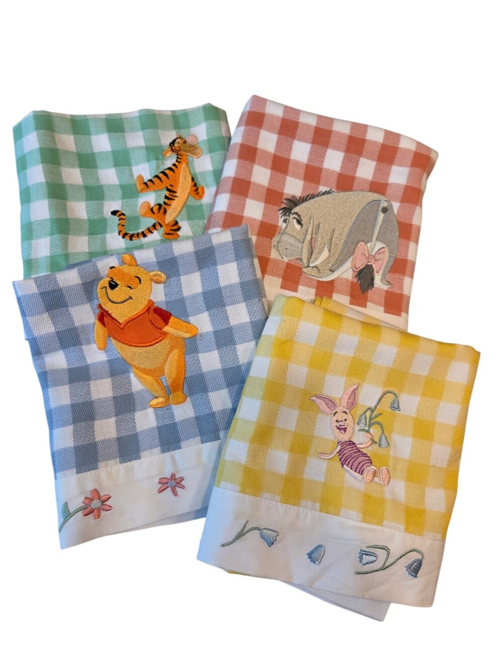 Vintage Disney Store Winnie the Pooh Embroidered Kitchen Towels Set of 4 Cotton